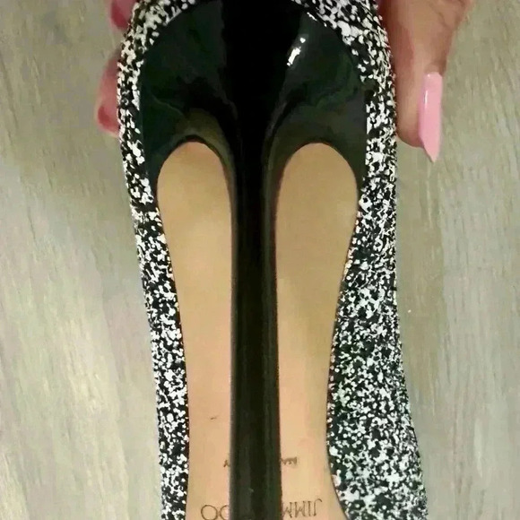 Jimmy Choo Monochrome Coarse Glitter Fabric Romy Pointed Toe Pumps Size 36 - Picture 3 of 12